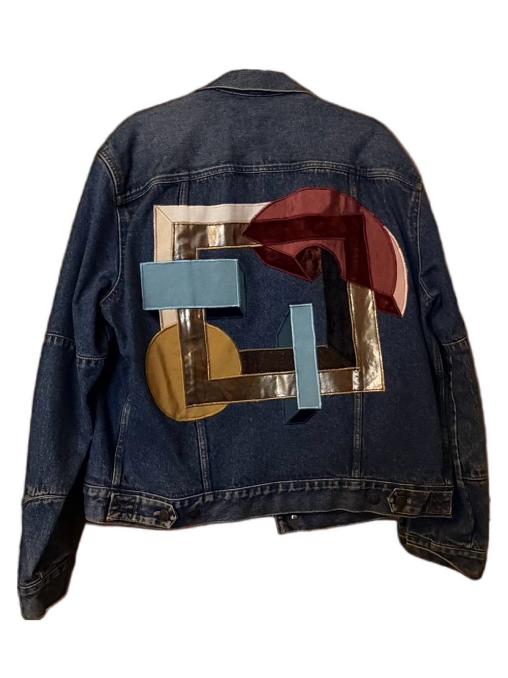 XL Handmade Applique Patchwork Jacket // Embellished Vintage Unisex Calvin Klein